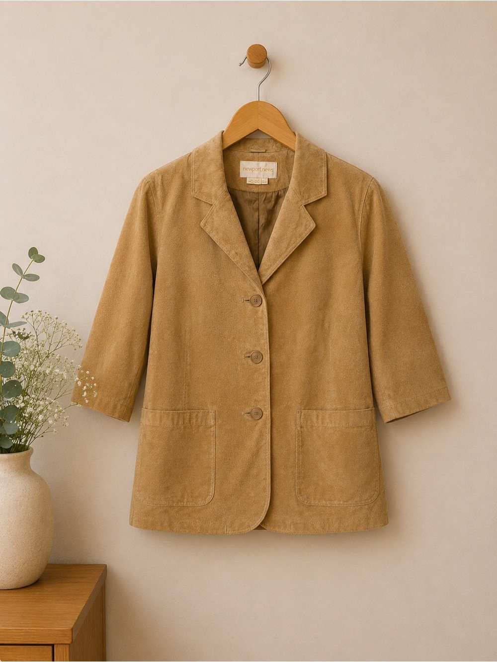 Vintage Margaret Godfrey Leather Jacket Tan 3 Button Women's Size 12P Western